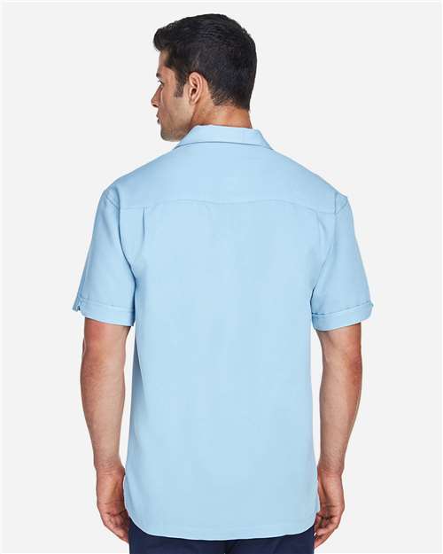 Harriton M575 Cloud Blue/ Cream — on model back