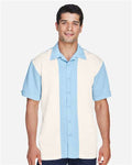 Harriton M575 Cloud Blue/ Cream — on model front