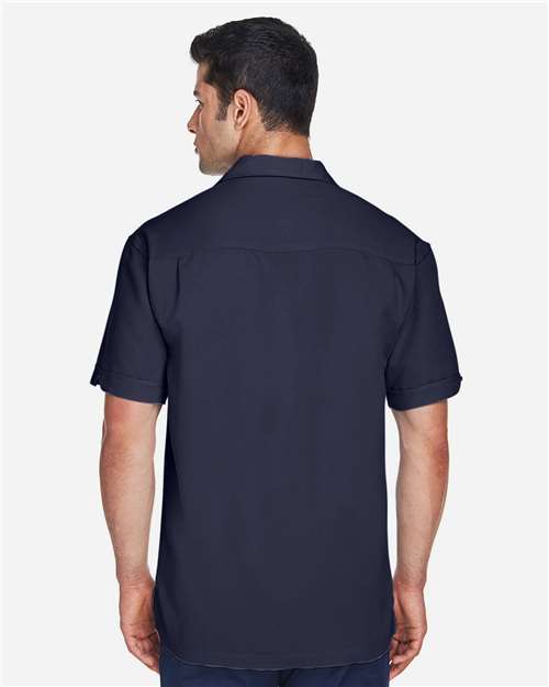 Harriton M575 Navy/ Cream — on model back