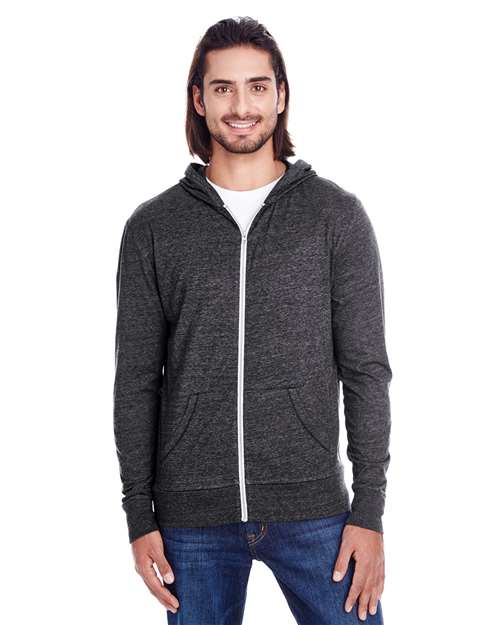 Threadfast Apparel 302Z Black Triblend — on model front