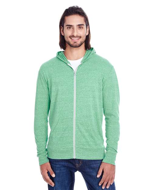 Threadfast Apparel 302Z Green Triblend — on model front