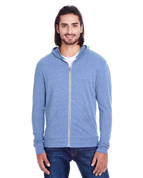 Threadfast Apparel 302Z Navy Triblend — on model front