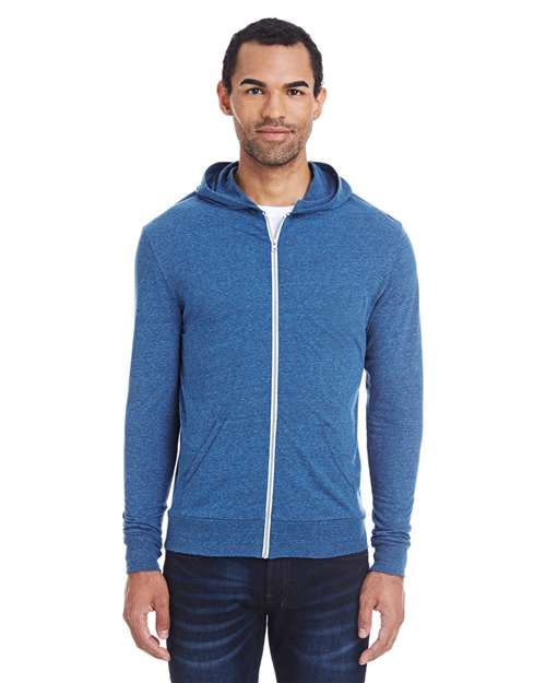 Threadfast Apparel 302Z Royal Black Triblend — on model front