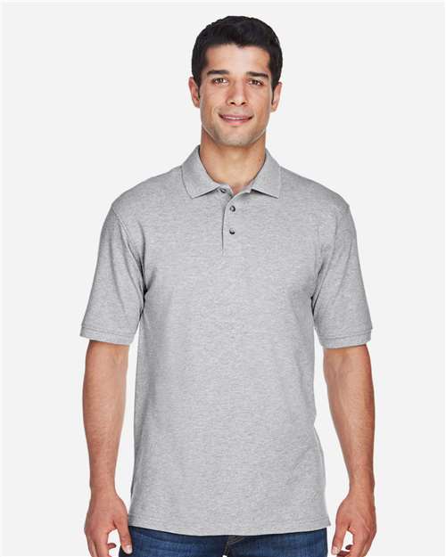 Harriton M200T Grey Heather — on model front