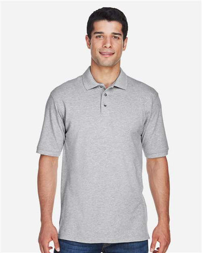 Harriton M200T Grey Heather — on model front
