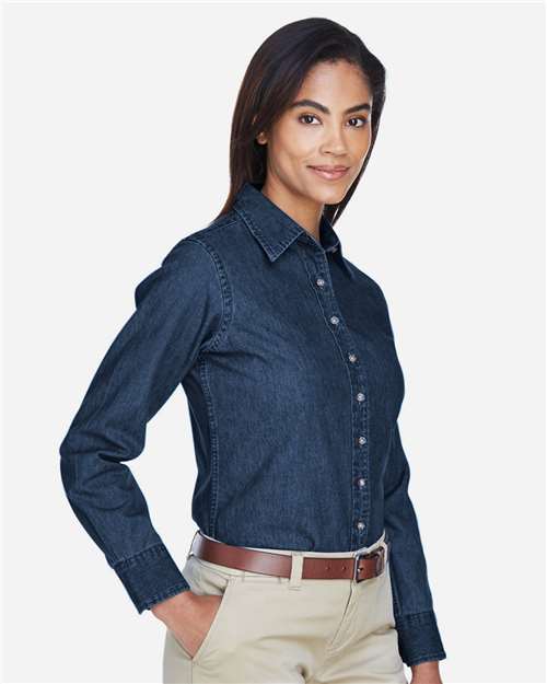 Harriton M550W Dark Denim — on model side