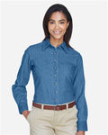 Harriton M550W Light Denim — on model front