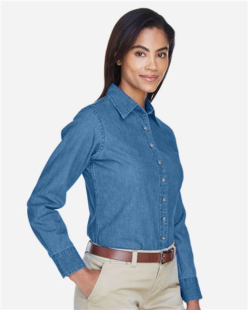 Harriton M550W Light Denim — on model side