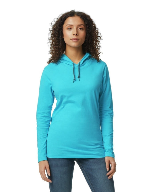 Unisex Lightweight Long-Sleeve Hooded T-Shirt - Caribbean Blue / Dark Gray