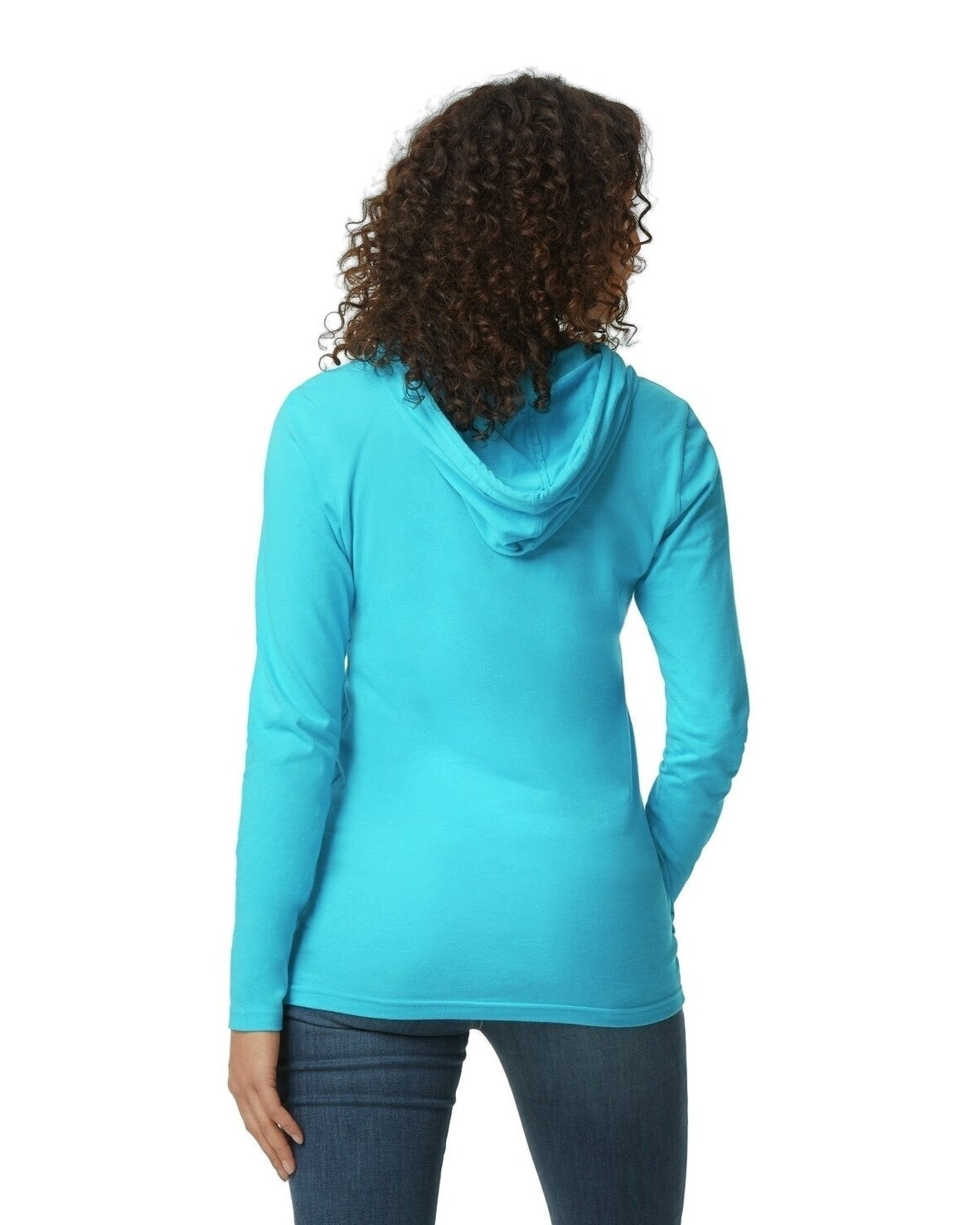 Unisex Lightweight Long-Sleeve Hooded T-Shirt - Caribbean Blue / Dark Gray