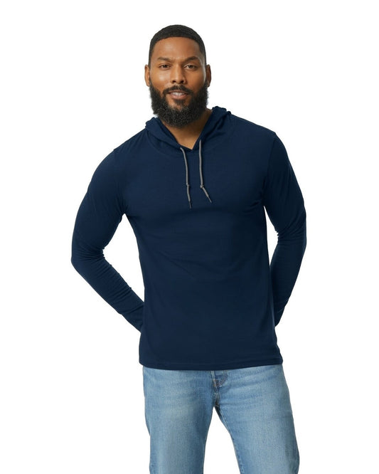 Unisex Lightweight Long-Sleeve Hooded T-Shirt - Navy / Dark Gray