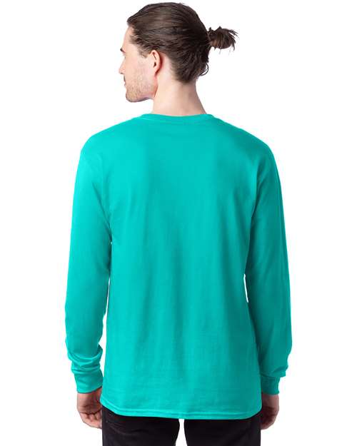 Hanes 5286 Athletic Teal — on model back