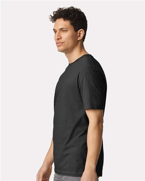 Gildan 3000 Heather Dark Grey — on model side