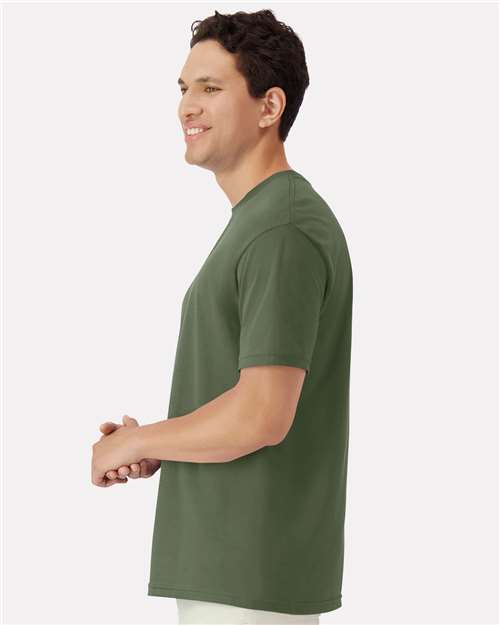 Gildan 3000 Military Green — on model side