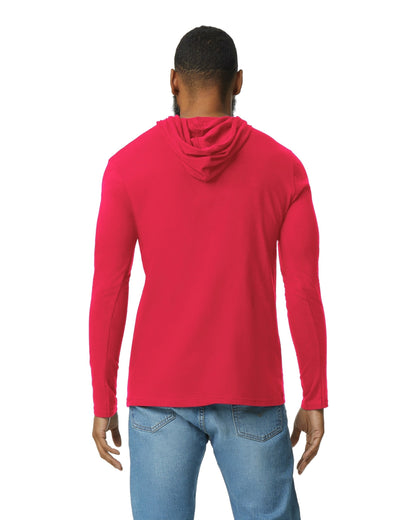 Unisex Lightweight Long-Sleeve Hooded T-Shirt - Red / Dark Gray