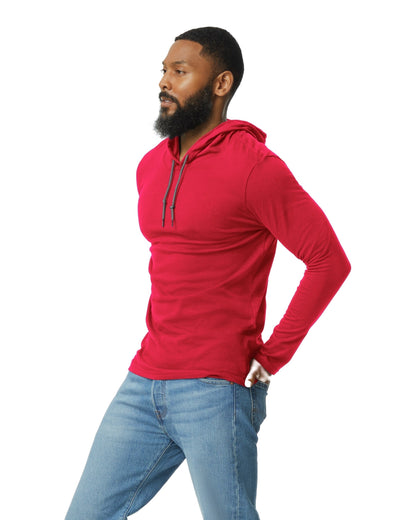 Unisex Lightweight Long-Sleeve Hooded T-Shirt - Red / Dark Gray