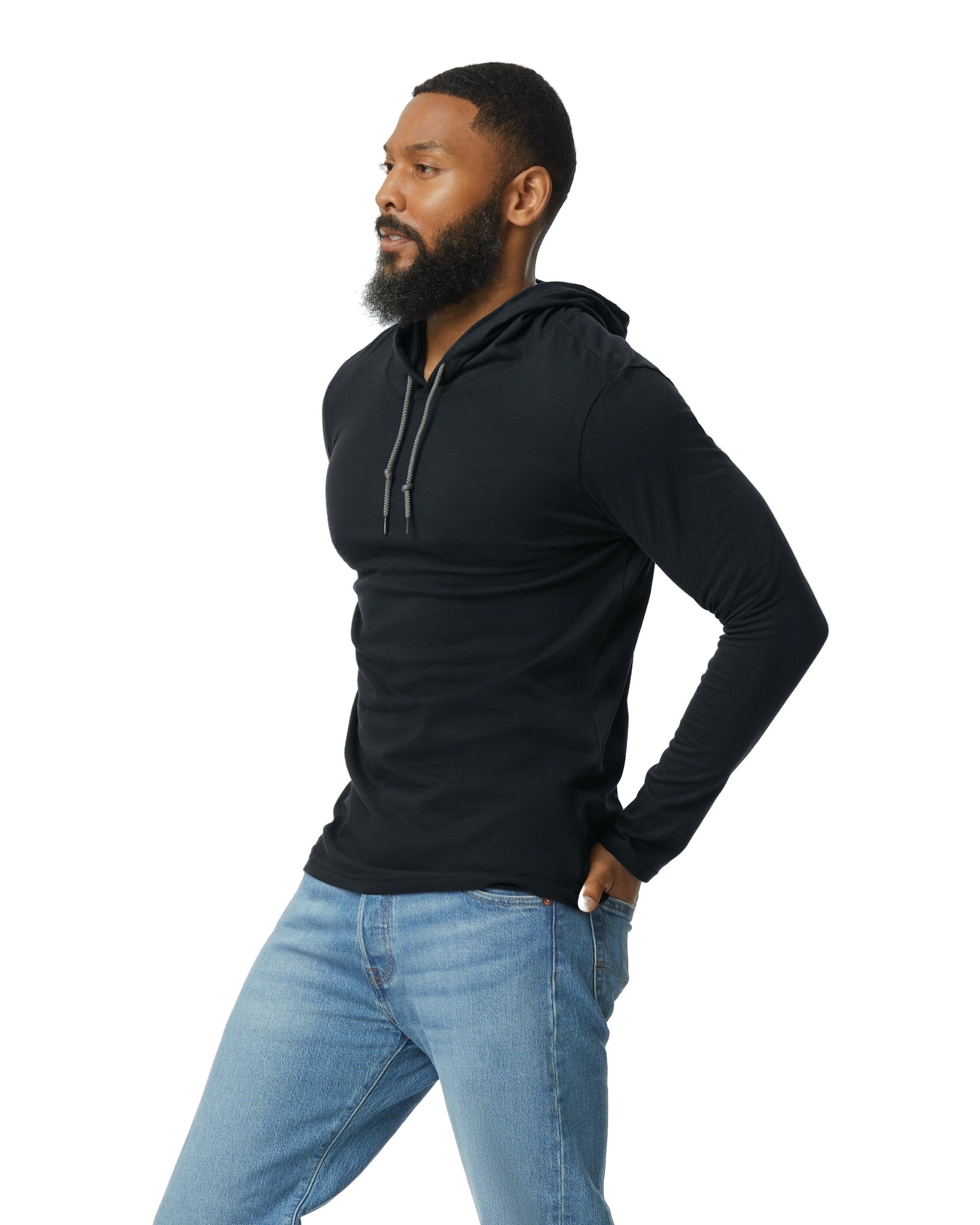 Unisex Lightweight Long-Sleeve Hooded T-Shirt - Black / Dark Gray