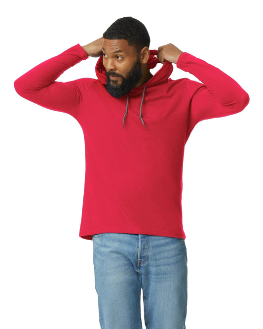 Unisex Lightweight Long-Sleeve Hooded T-Shirt - Red / Dark Gray