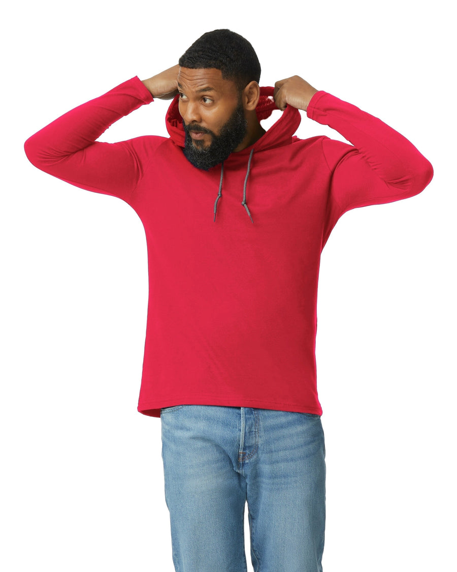 Unisex Lightweight Long-Sleeve Hooded T-Shirt - Red / Dark Gray
