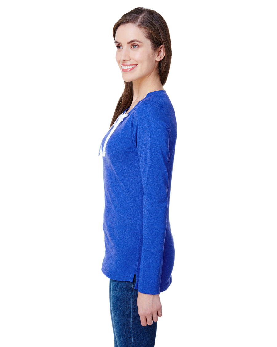 Women's Long Sleeve Fine Jersey Lace-Up T-Shirt - Vintage Royal / White