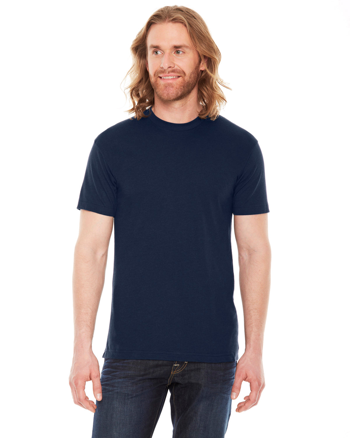 Unisex Poly-Cotton Short-Sleeve Crewneck - Navy