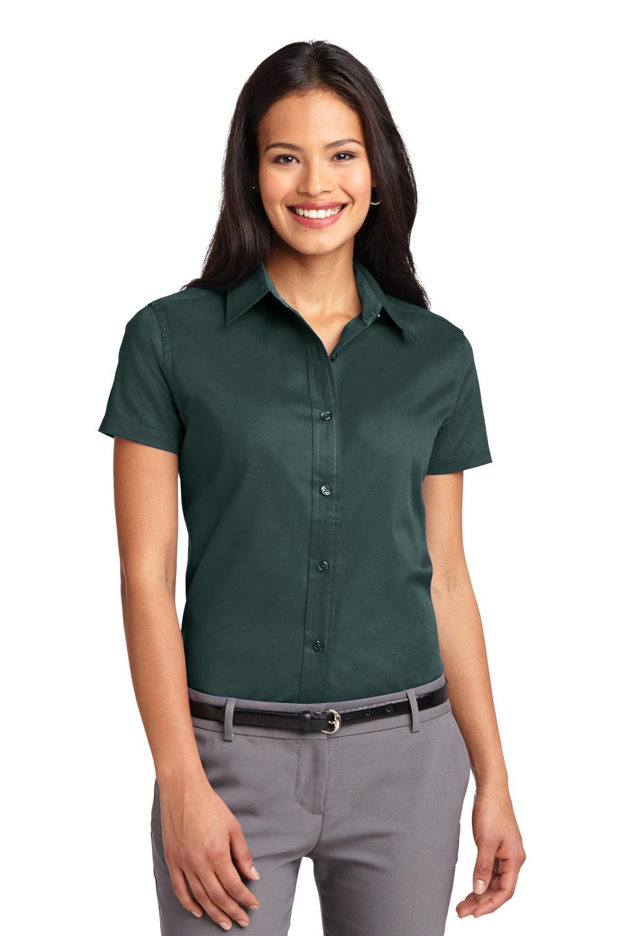 Women's Short Sleeve Easy Care Shirt - Dark Green / Navy