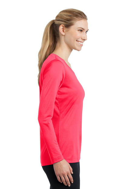 Women's Long Sleeve PosiCharge Competitor V-Neck Tee - Hot Coral