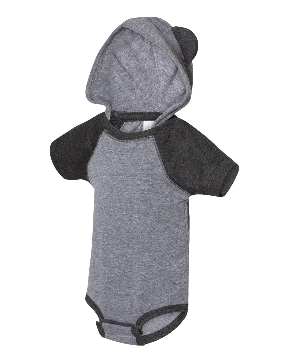 Fine Jersey Infant Short Sleeve Raglan Bodysuit with Hood & Ears - Granite Heather / Vintage Smoke