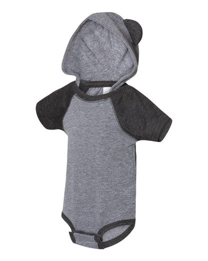 Fine Jersey Infant Short Sleeve Raglan Bodysuit with Hood & Ears - Granite Heather / Vintage Smoke