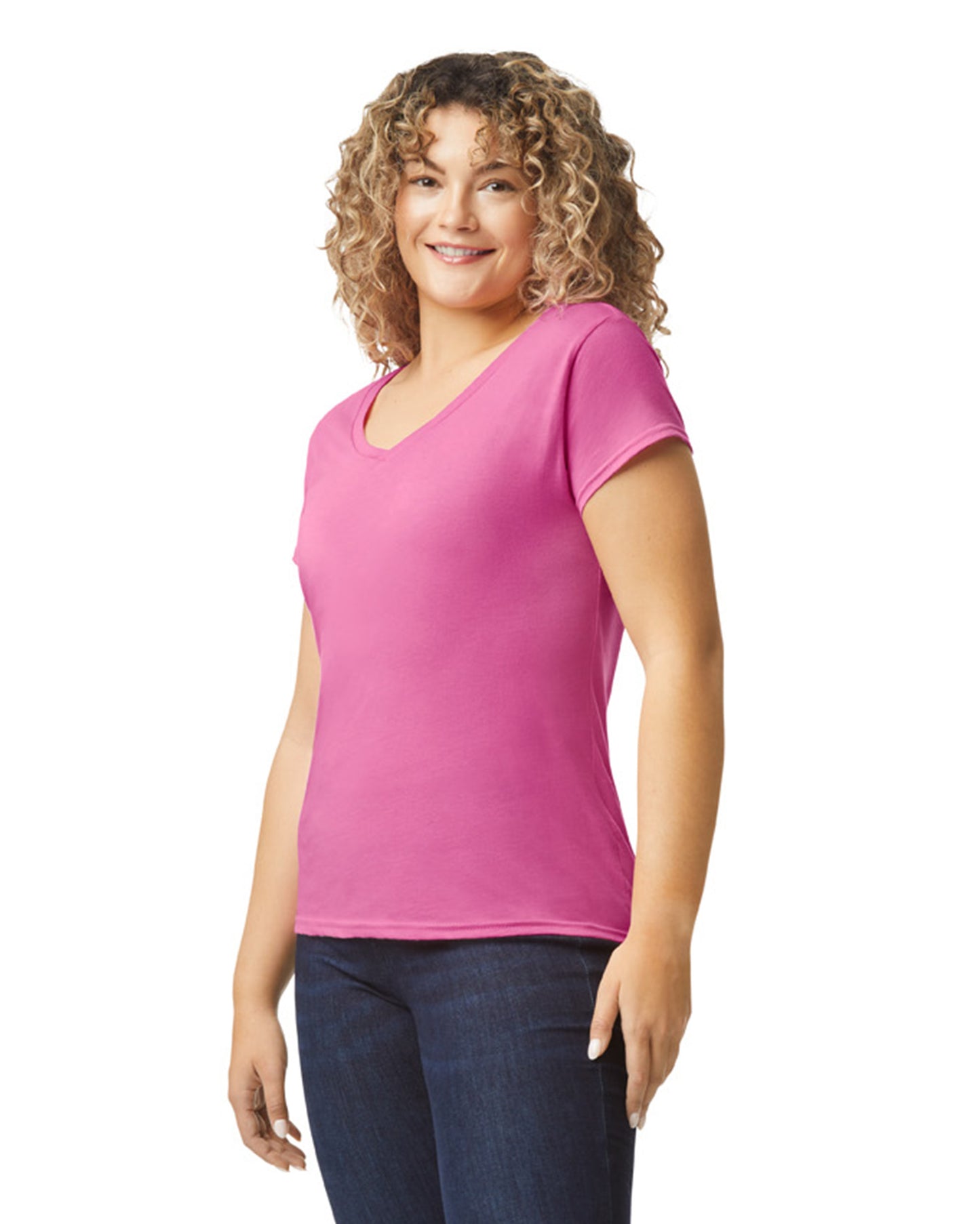 Women's SoftStyle® Fitted V-Neck T-Shirt - Azalea