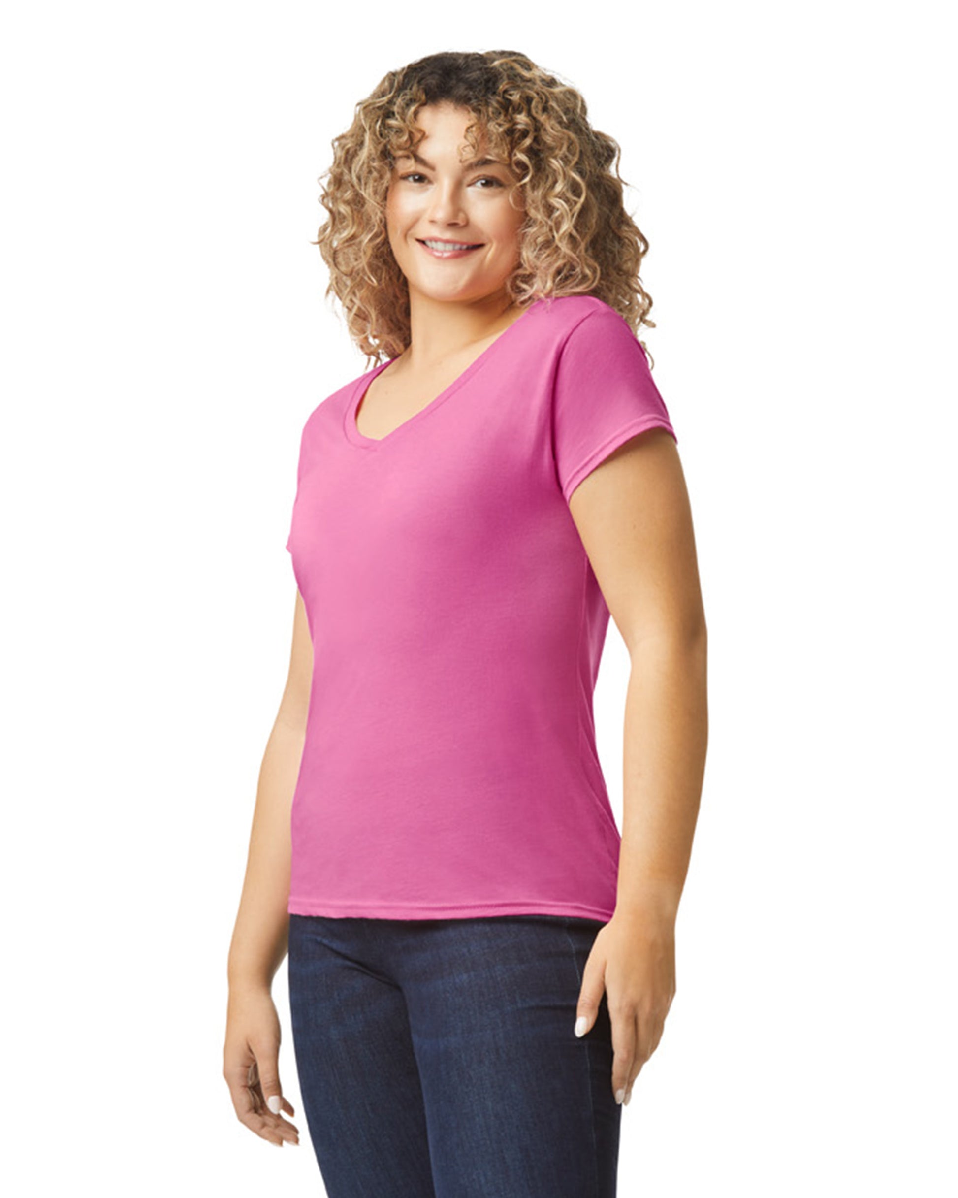 Women's SoftStyle® Fitted V-Neck T-Shirt - Azalea