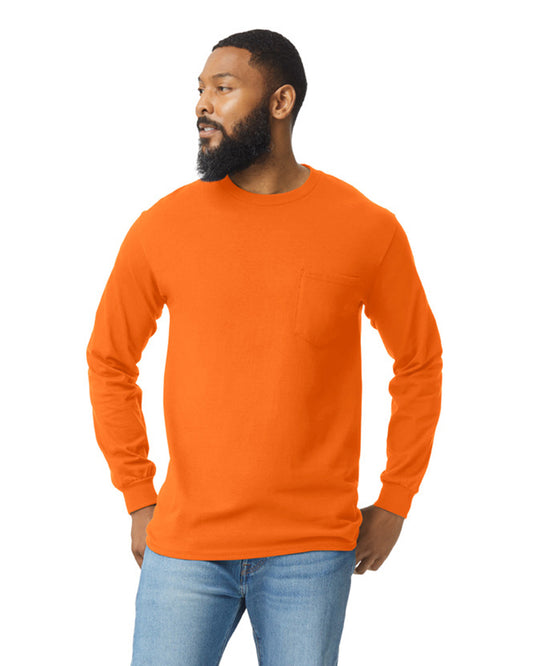Unisex Ultra Cotton® Long-Sleeve Pocket T-Shirt - High Viz Safety Orange