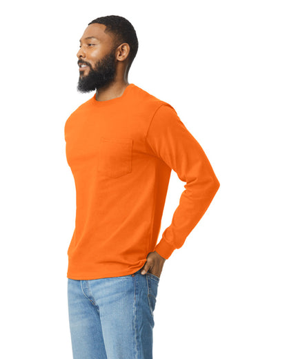 Unisex Ultra Cotton® Long-Sleeve Pocket T-Shirt - High Viz Safety Orange