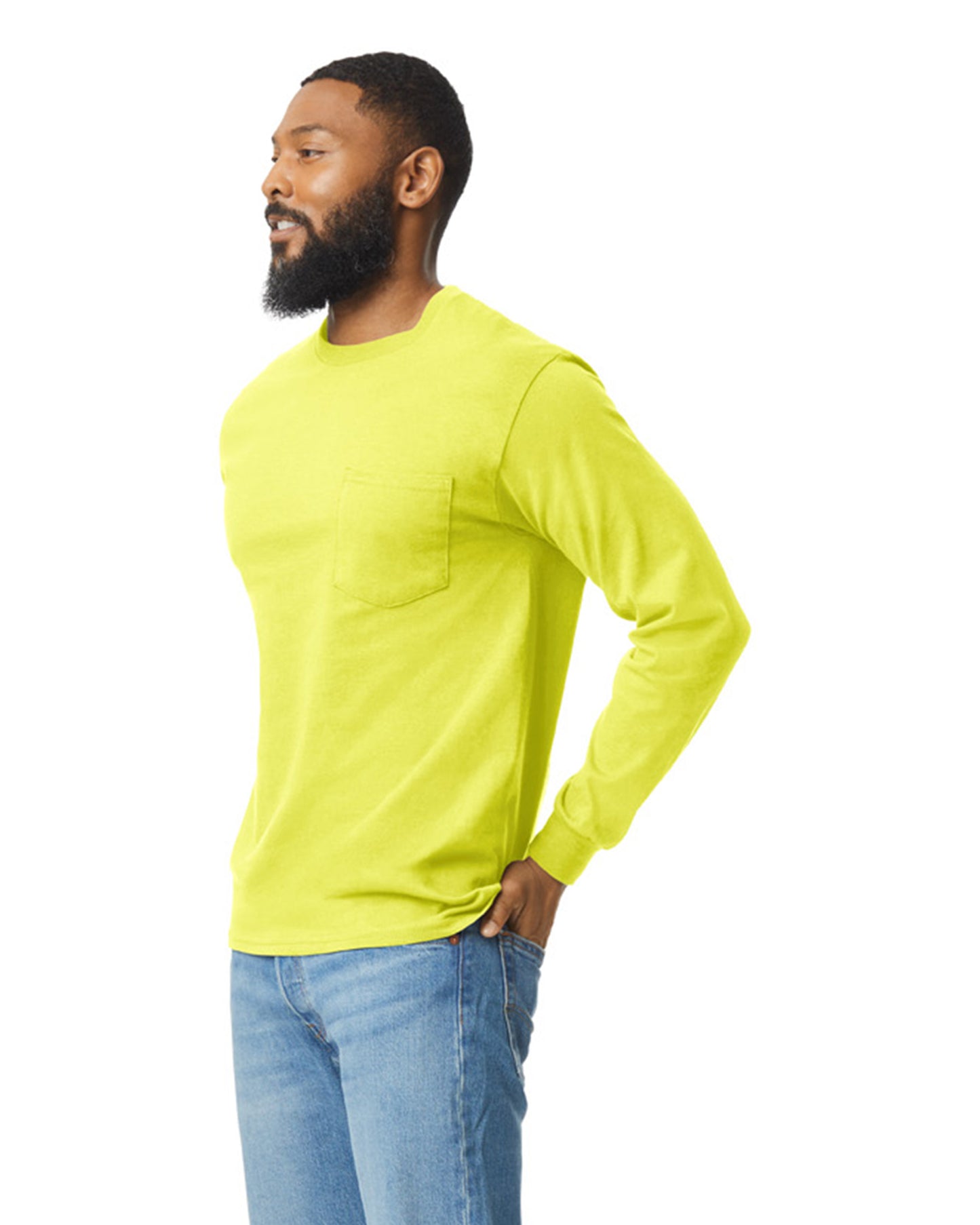 Unisex Ultra Cotton® Long-Sleeve Pocket T-Shirt - High Viz Safety Green