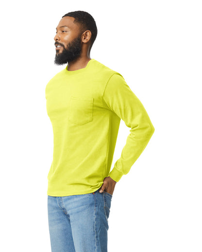 Unisex Ultra Cotton® Long-Sleeve Pocket T-Shirt - High Viz Safety Green