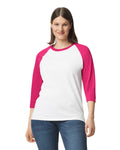 Unisex Heavy Cotton��� 3/4-Raglan Sleeve T-Shirt - White / Heliconia