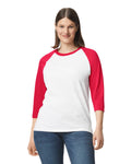 Unisex Heavy Cotton��� 3/4-Raglan Sleeve T-Shirt - White / Red