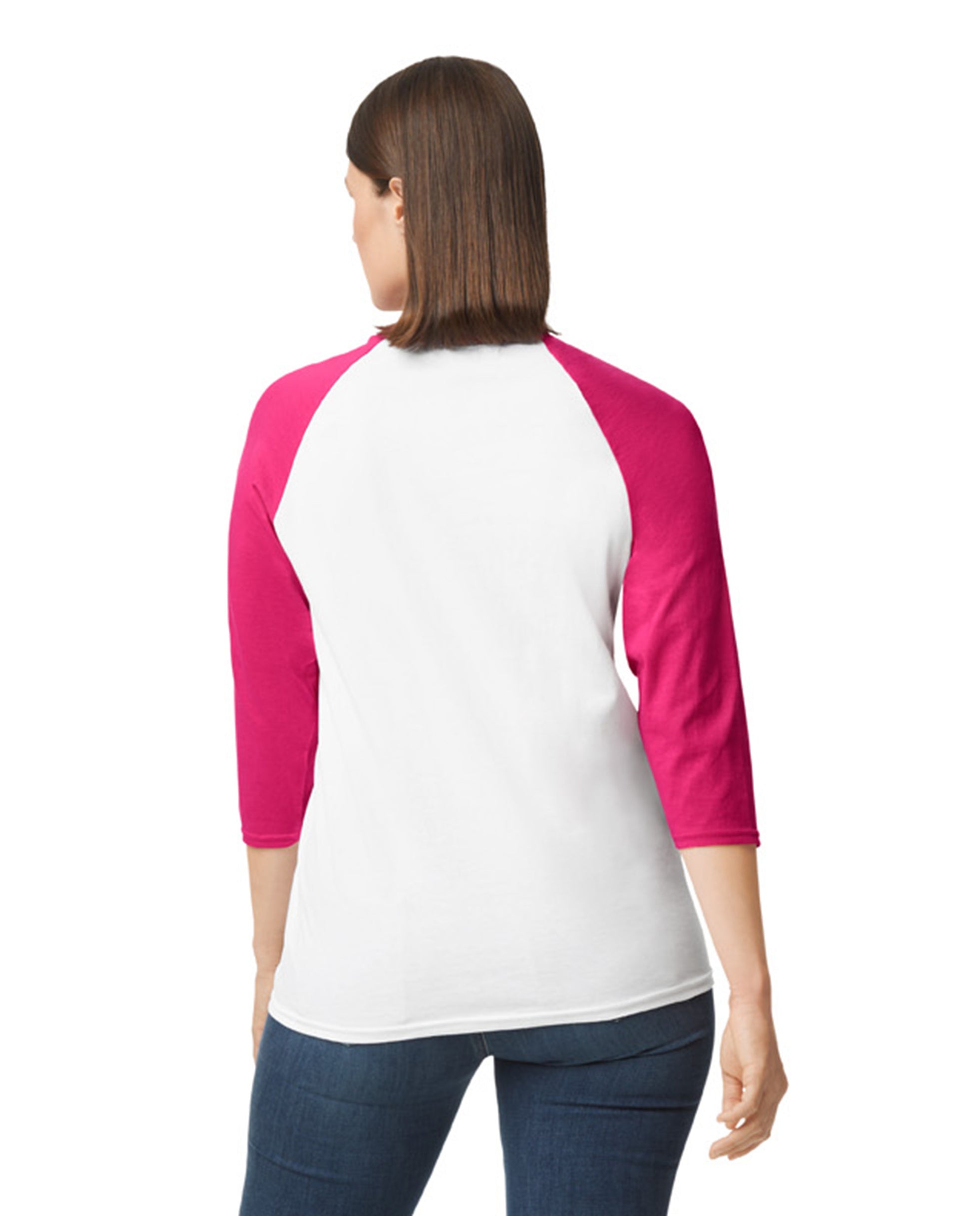 Unisex Heavy Cotton��� 3/4-Raglan Sleeve T-Shirt - White / Heliconia