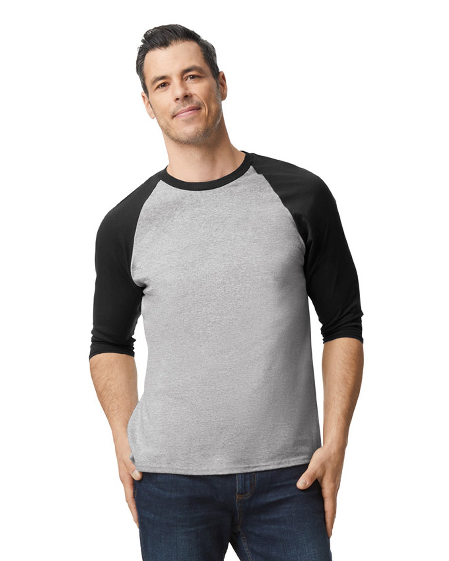 Unisex Heavy Cotton��� 3/4-Raglan Sleeve T-Shirt - Sport Gray / Black