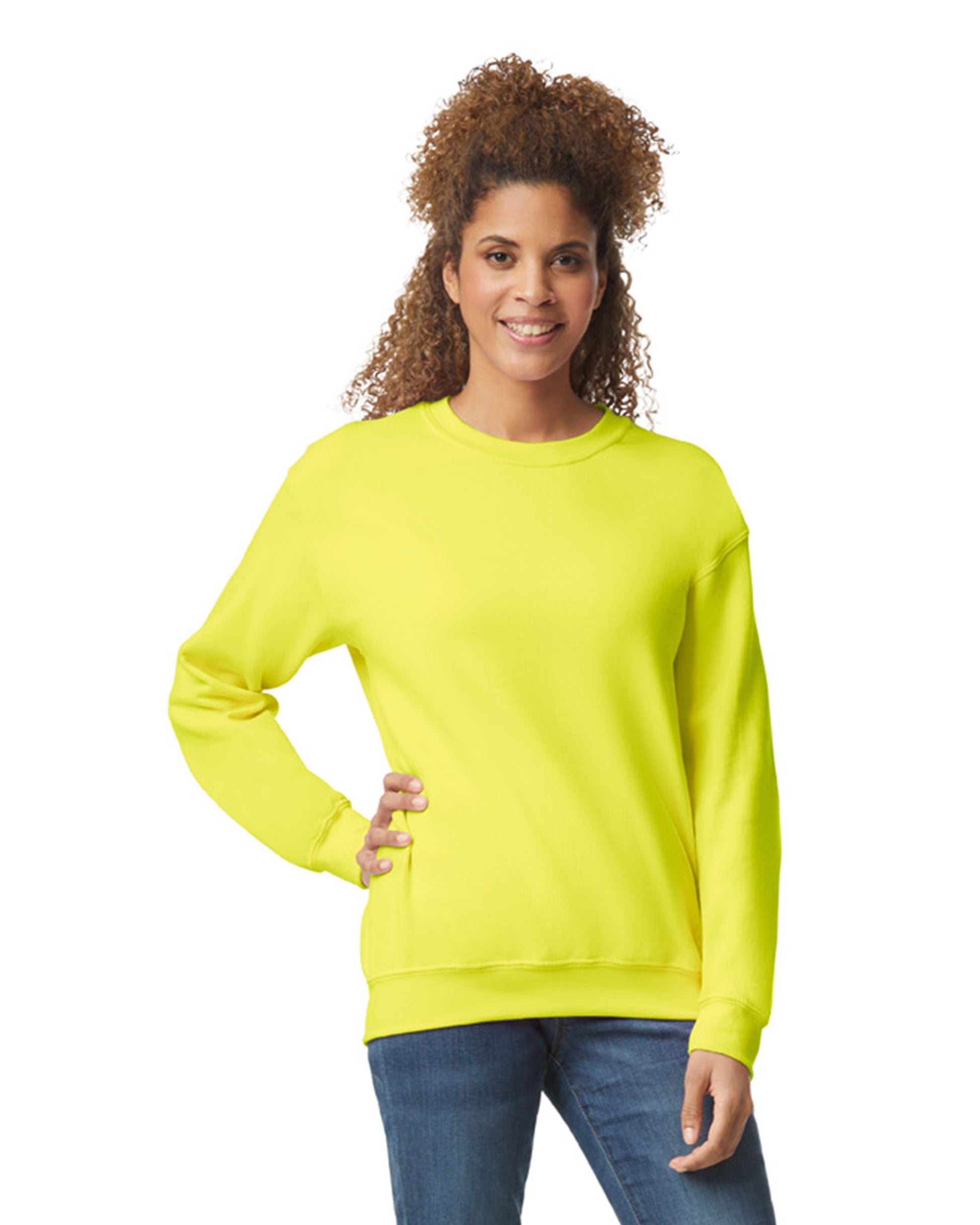Unisex Heavy Blend���  50/50 Fleece Crew - High Viz Safety Green