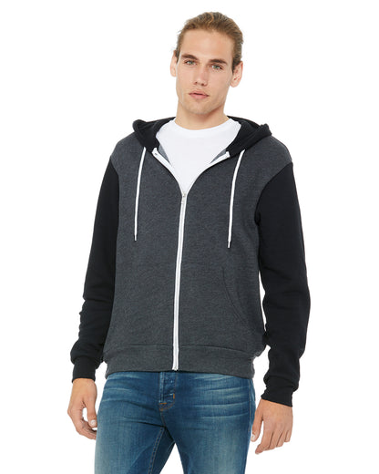 Unisex Poly-Cotton Sponge Fleece Full-Zip Hoodie - Heather Dark Gray / Black