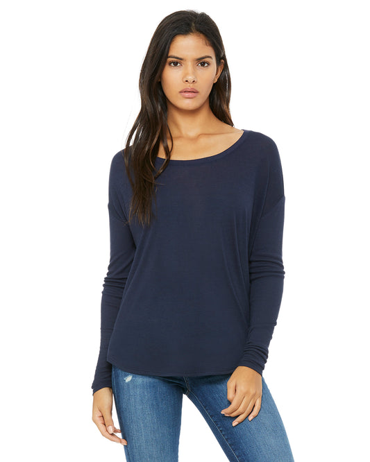 Women's Flowy Long-Sleeve T-Shirt with 2x1 Sleeves - Midnight