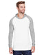 LAT 6917 - Men's Hooded Raglan Long Sleeve Fine Jersey T-Shirt - B White / Vintage Heather / White