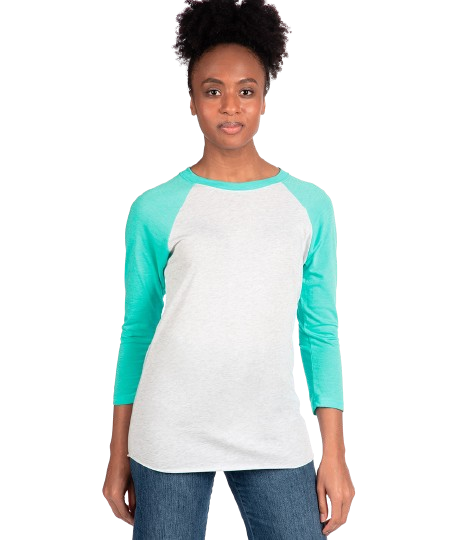 Unisex Triblend 3/4-Sleeve Raglan - Teal Blue / Heather White