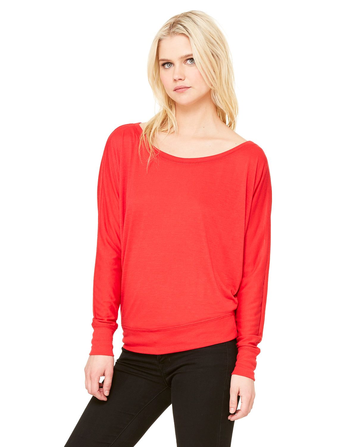 Women's Flowy Long-Sleeve Off Shoulder T-Shirt - Red