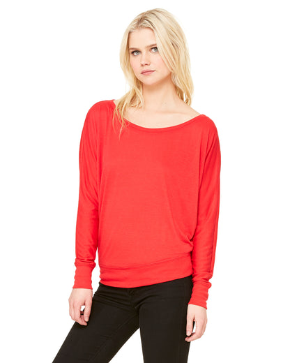 Women's Flowy Long-Sleeve Off Shoulder T-Shirt - Red