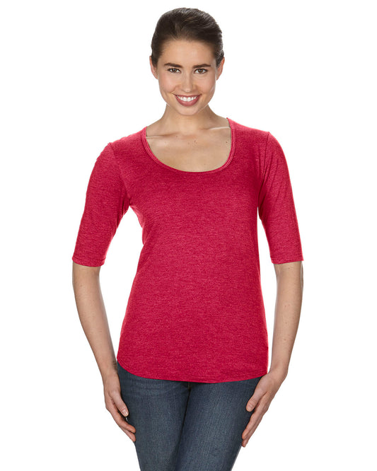 Women's Triblend Deep Scoop 1/2-Sleeve T-Shirt - Heather Red