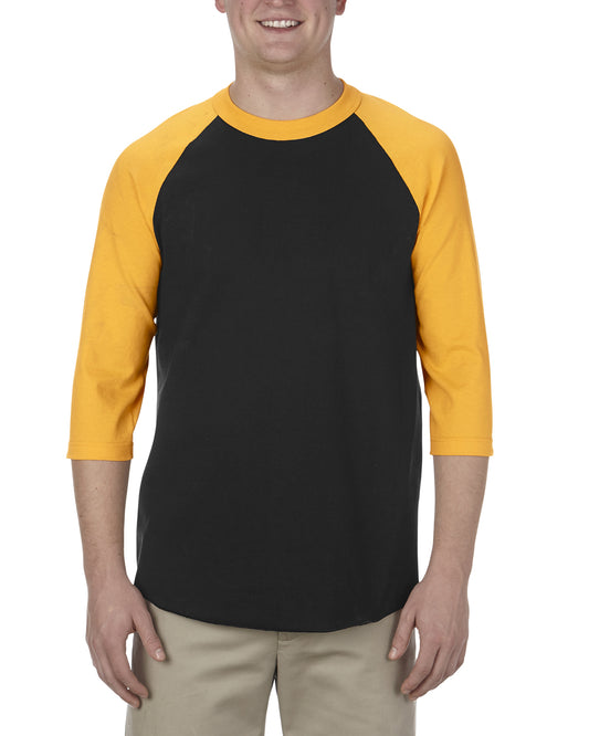 Unisex 100% Cotton 3/4 Raglan T-Shirt - Black / Gold