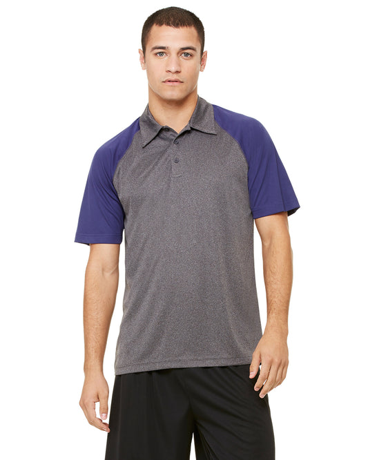 Unisex Performance Three-Button Raglan Polo - Dark Gray Heather / Sport Navy
