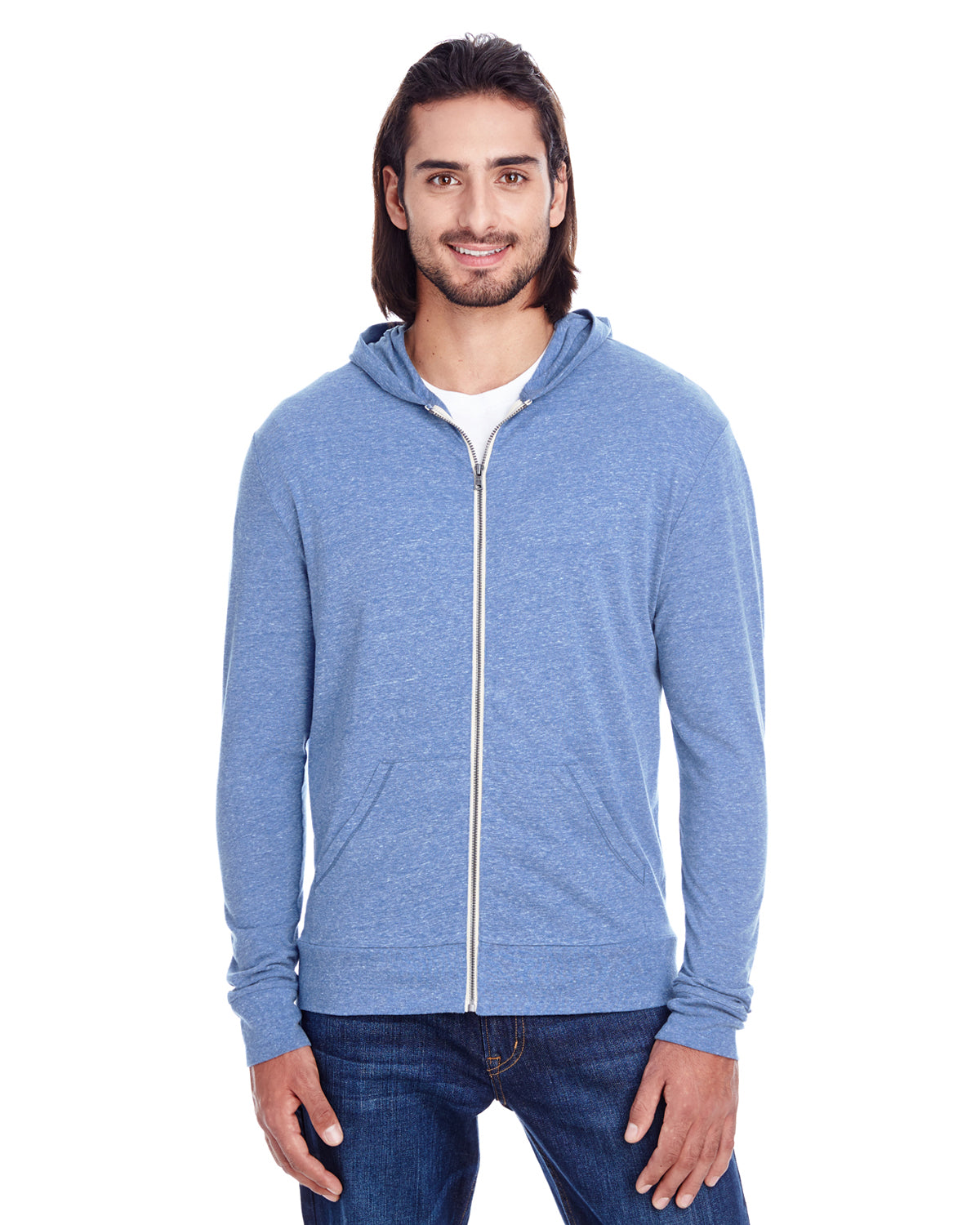 Unisex Triblend Full-Zip Light Hoodie - Navy Triblend